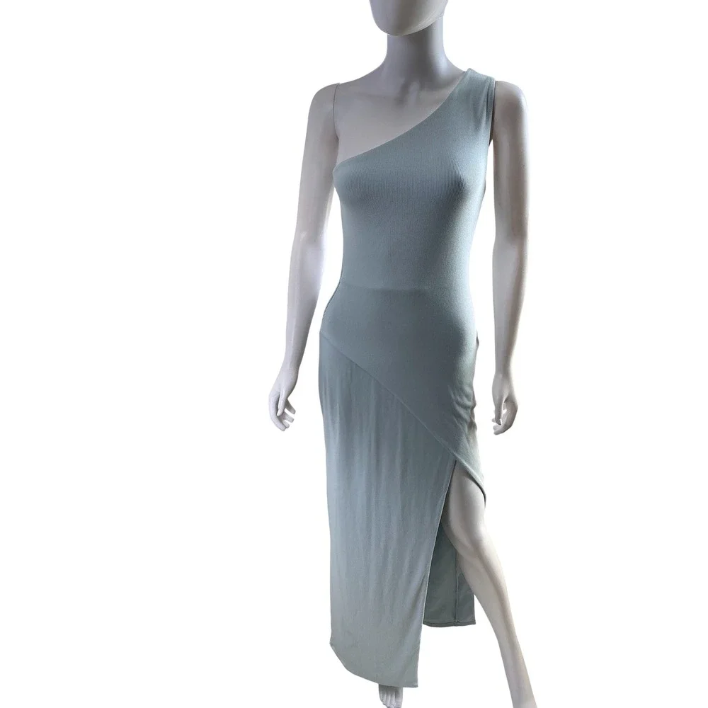 Abercrombie & Fitch One Shoulder‎ Ribbed Maxi Dress Light Blue Tall XST NEW